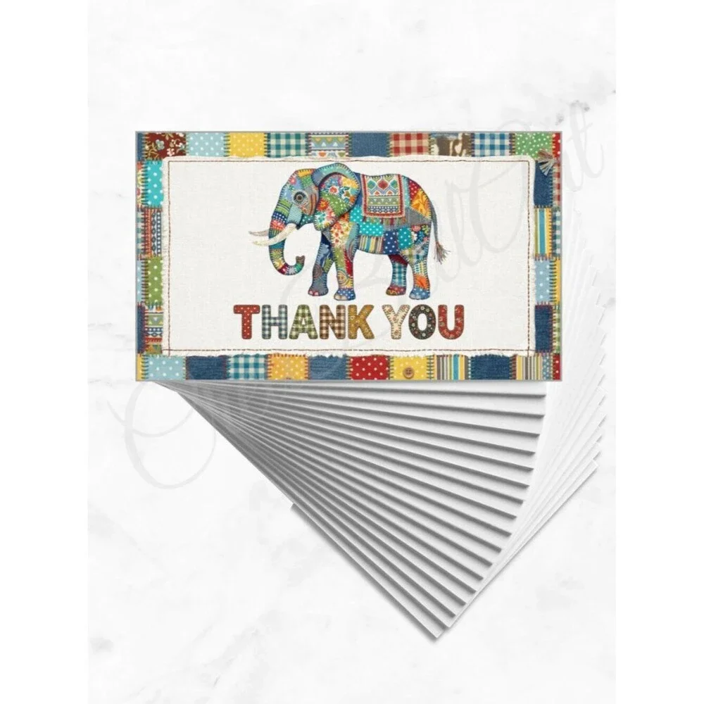 60 Patchwork Cards Elephant Design Thank You Cards - Picture 3 of 7